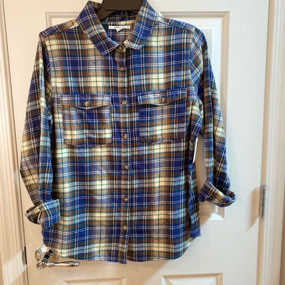 Plaid Blue and Tan Women's Flannel Campcore Hiking Outdoor Natute - Picture 3 of 6